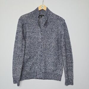 Banana Republic Full Zip Sweater Cardigan Size L Geometric Navy Marled Mens New